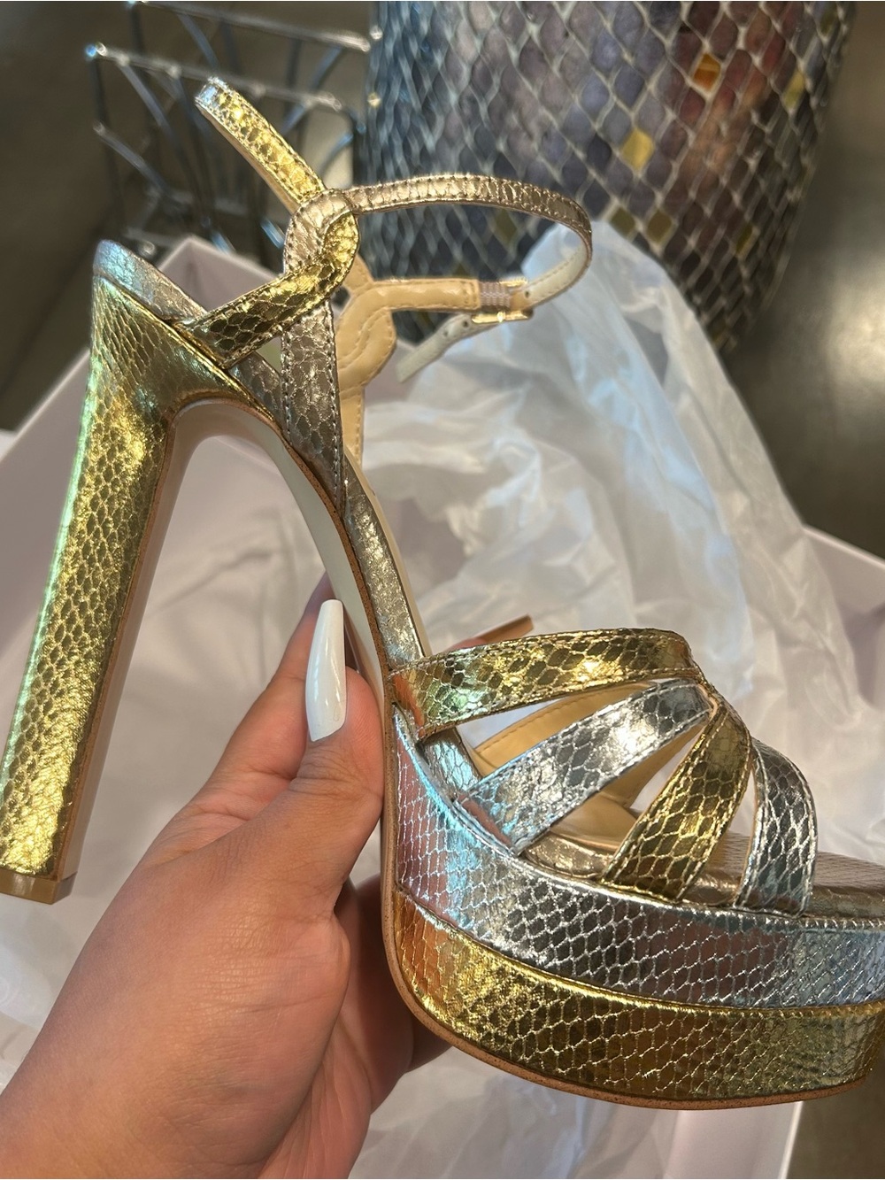 Jessica Simpson Metallic Gold and Silver Platform High Heel Sandals - Picture 3 of 9